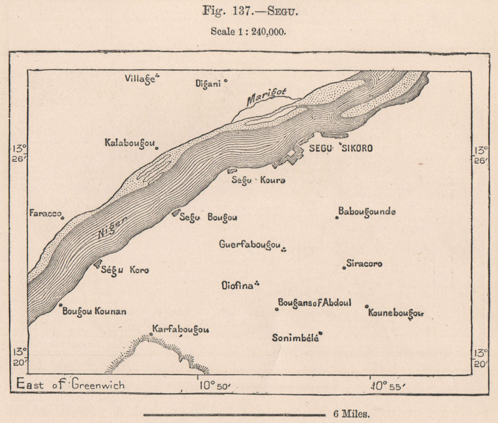 Segu/Segou. Mali. The Niger Basin 1885 old antique vintage map plan chart